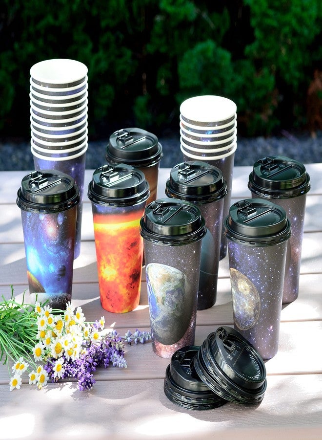 Youngever 72 Sets Disposable Coffee Cups with Lids, To Go Hot Coffee Cups, Durable Paper Cups with Lids (Planet Theme Design) - Image 5