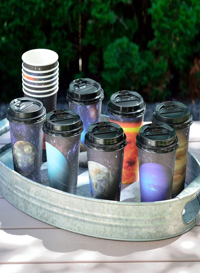 Youngever 72 Sets Disposable Coffee Cups with Lids, To Go Hot Coffee Cups, Durable Paper Cups with Lids (Planet Theme Design) - Image 3