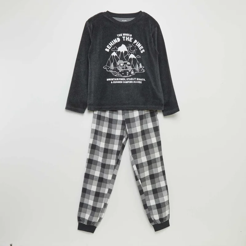 Kiabi Velour And Flannel Pyjama Set - 2-Piece Set Grey