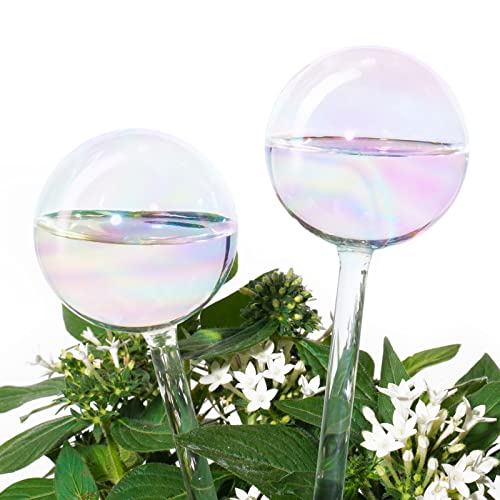 Tomorotec [2 PCS] Light Iridescent Rainbow Gradient Color Clear Glass Self-Watering System Spikes, Automatic Plant Waterer Bulbs - Image 1
