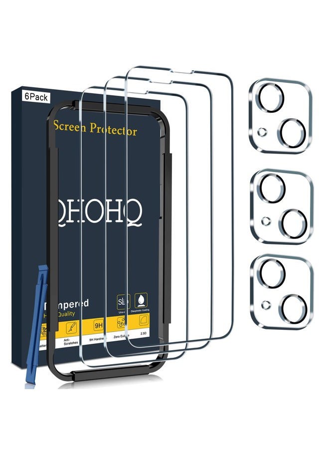 QHOHQ 3 Pack Screen Protector for iPhone 14 Plus 6.7 Inch with 3 Pack Tempered Glass Camera Lens Protector, Ultra HD, 9H Hardness, Case Friendly [Easy to Install Frame] - Image 1
