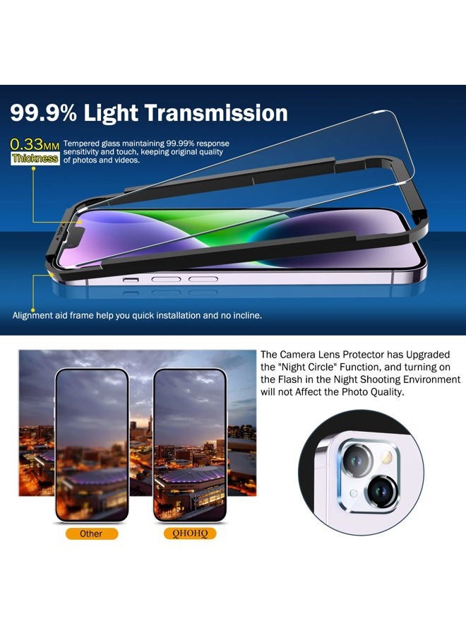 QHOHQ 3 Pack Screen Protector for iPhone 14 Plus 6.7 Inch with 3 Pack Tempered Glass Camera Lens Protector, Ultra HD, 9H Hardness, Case Friendly [Easy to Install Frame] - Image 2