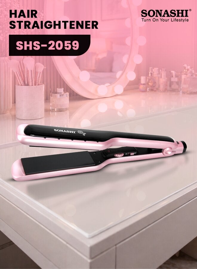 SONASHI WetDry Hair Straightener 68W Ceramic Coating Plate Sleek Design with Blue Digital LCD Display Lock and Temperature Control Functions Up to 230C with Fast HeatUp SHS-2059 Rose Gold/Black 400grams - Image 1