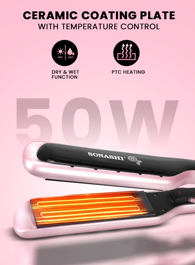 SONASHI WetDry Hair Straightener 68W Ceramic Coating Plate Sleek Design with Blue Digital LCD Display Lock and Temperature Control Functions Up to 230C with Fast HeatUp SHS-2059 Rose Gold/Black 400grams - Image 2