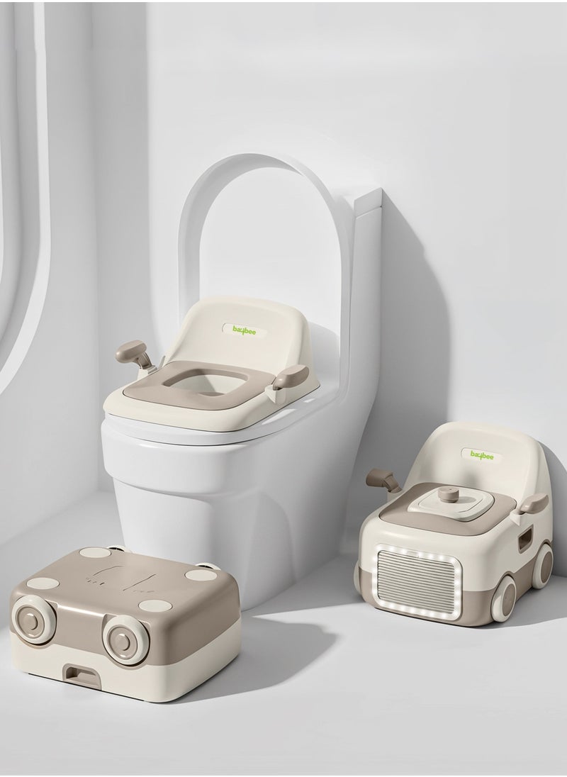 BAYBEE - Baybee 3 in 1 Convertible Baby Potty Training Seat for Kids | Potty Toilet Seat Chair for Kids with Led Light, Handle, PU Cushion & Closing Lid | Baby Potty Seat for Toddlers Kids 1-5 Years Brown - Image 1