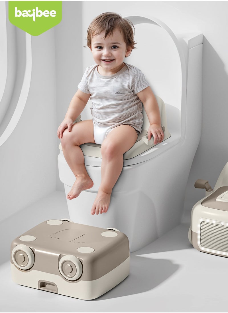 BAYBEE - Baybee 3 in 1 Convertible Baby Potty Training Seat for Kids | Potty Toilet Seat Chair for Kids with Led Light, Handle, PU Cushion & Closing Lid | Baby Potty Seat for Toddlers Kids 1-5 Years Brown - Image 1