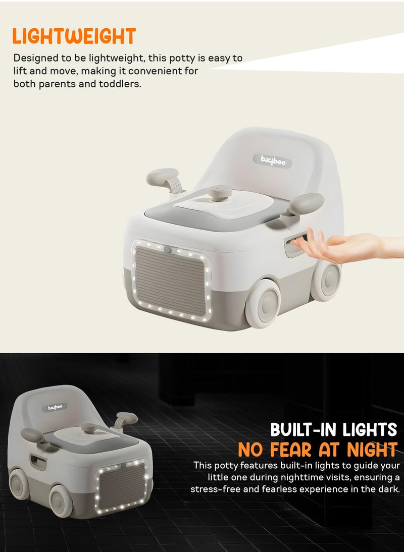 BAYBEE - Baybee 3 in 1 Convertible Baby Potty Training Seat for Kids | Potty Toilet Seat Chair for Kids with Led Light, Handle, PU Cushion & Closing Lid | Baby Potty Seat for Toddlers Kids 1-5 Years Brown - Image 1