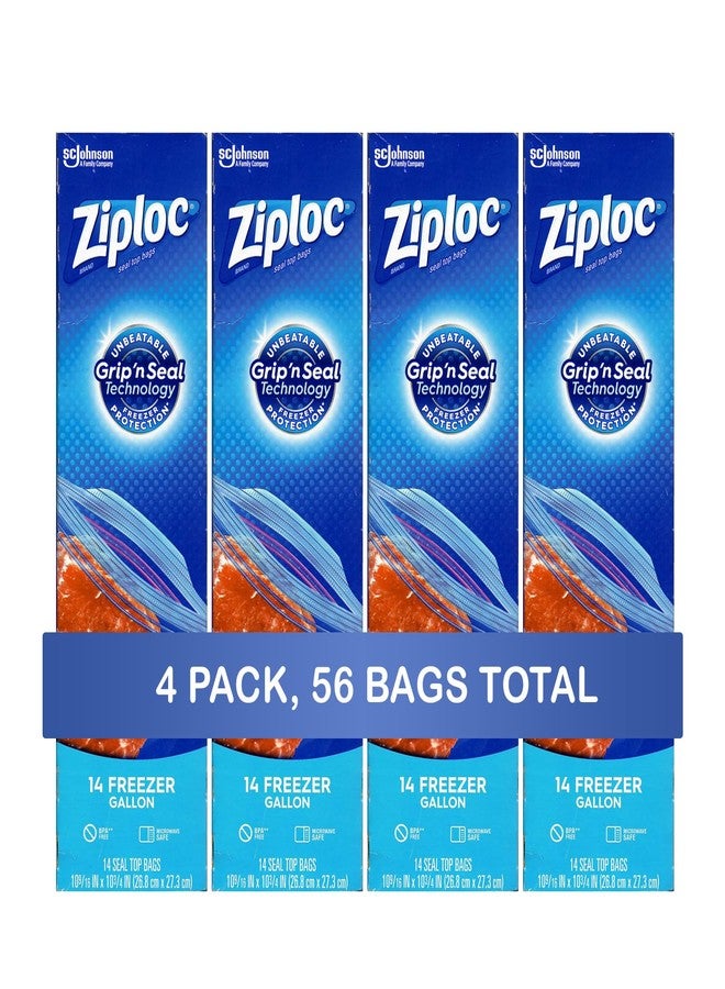 Ziploc Gallon Food Storage Freezer Bags, New Stay Open Design with Stand-Up Bottom, Easy to Fill, 14 Count (Pack of 4, 56 Bags Total)