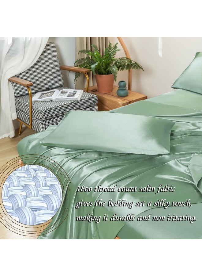Revdomfly 4 Pcs Full Size Luxury Silky Soft Grass Green Satin Sheet Set - Image 5