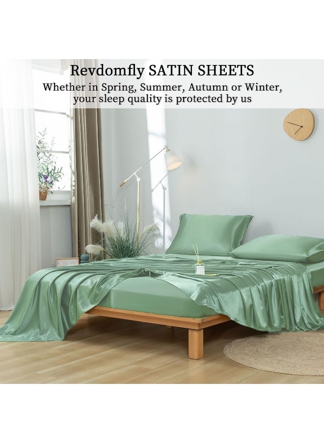 Revdomfly 4 Pcs Full Size Luxury Silky Soft Grass Green Satin Sheet Set - Image 2