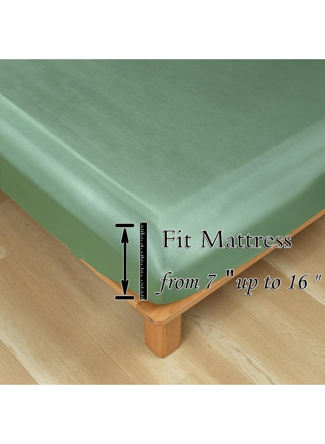 Revdomfly 4 Pcs Full Size Luxury Silky Soft Grass Green Satin Sheet Set - Image 4