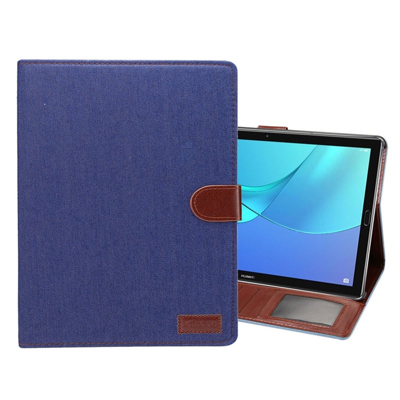 ديبايس جراب جلدي من جلد البقر بتصميم رعاة البقر مع حامل وفتحات للبطاقات ومحفظة لجهاز هواوي ميديا باد M5 مقاس 10.8 بوصة (أزرق داكن) - Image 1