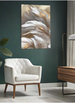 LOWHA Canvas Wall Art Stretched Over Wooden Frame with Golden Feathers Painting  - Image 2
