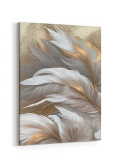 LOWHA Canvas Wall Art Stretched Over Wooden Frame with Golden Feathers Painting  - Image 4