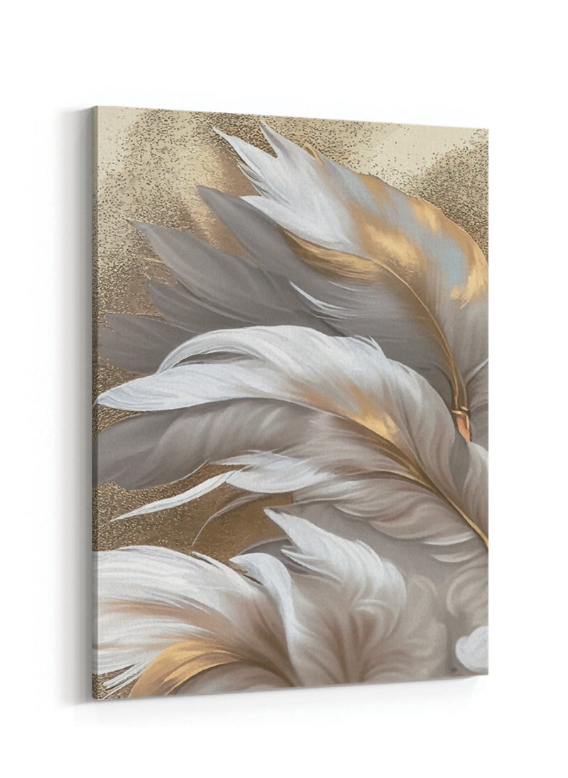 LOWHA Canvas Wall Art Stretched Over Wooden Frame with Golden Feathers Painting  - Image 4