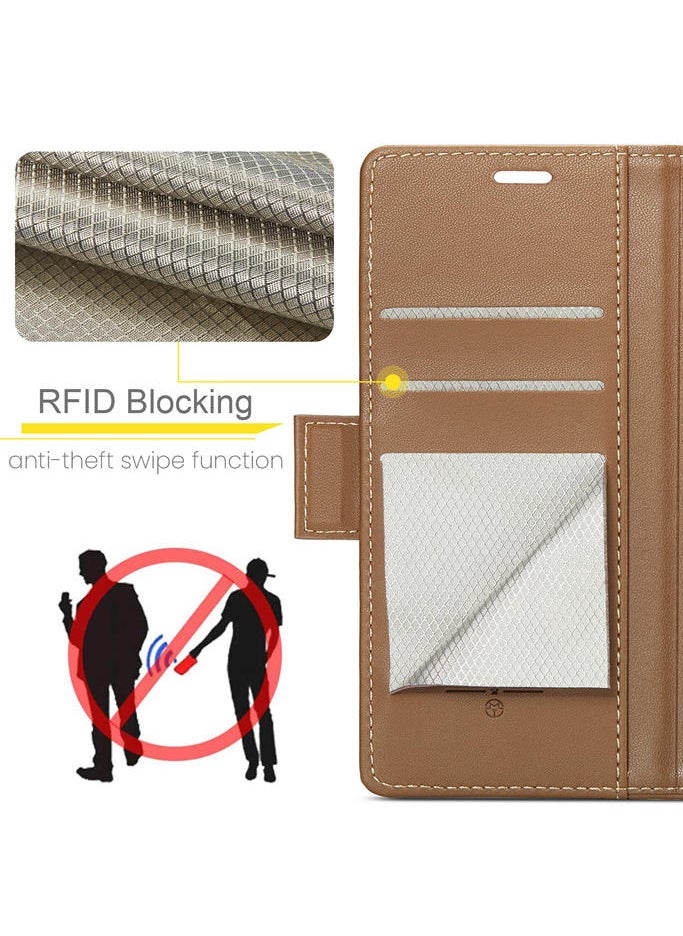CaseMe Flip Wallet Case For Realme C55 RFID Blocking PU Leather Wallet Flip Folio Case with Card Holder Kickstand Shockproof Phone Cover - Brown