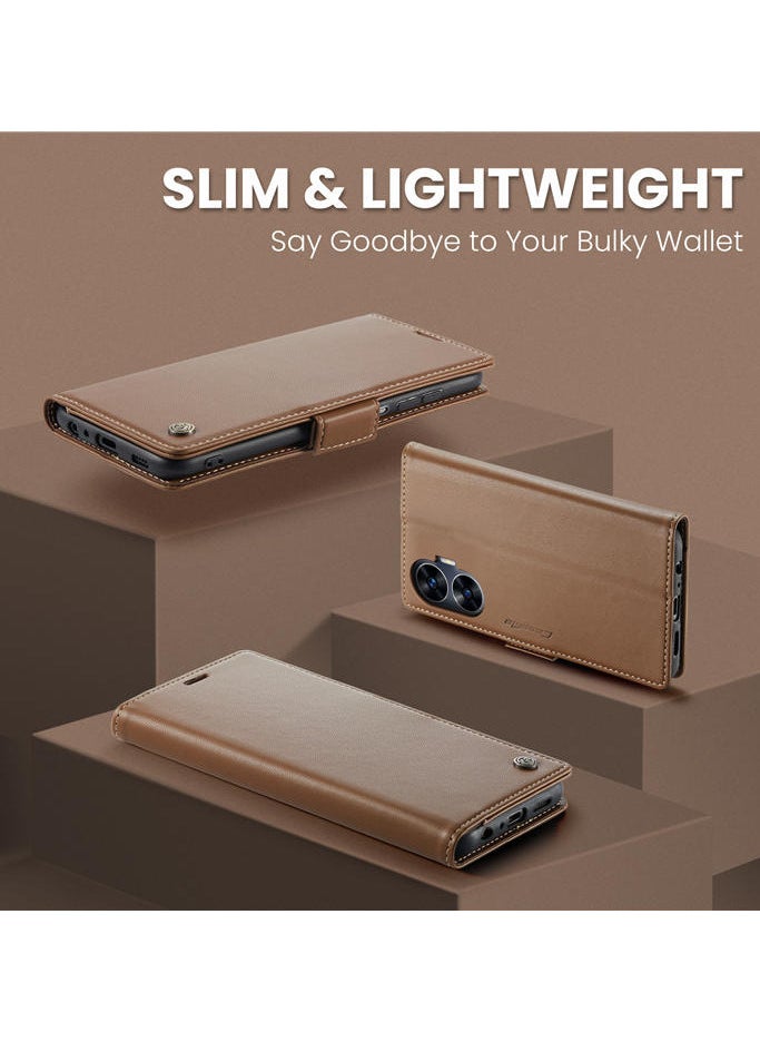 CaseMe Flip Wallet Case For Realme C55 RFID Blocking PU Leather Wallet Flip Folio Case with Card Holder Kickstand Shockproof Phone Cover - Brown
