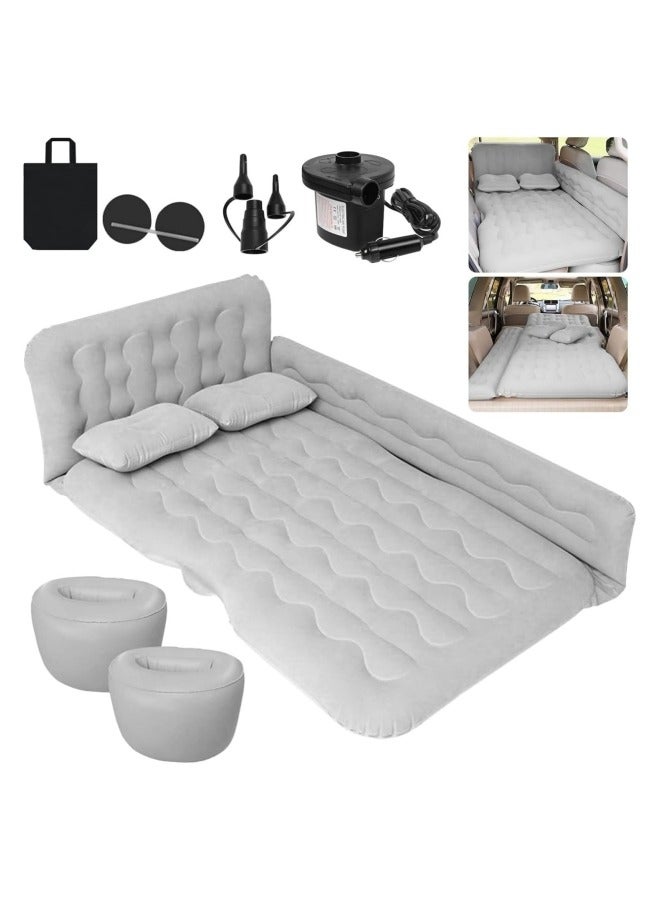 SUV Air Mattress,Thickened and Double Car Air Mattress Sided Flocking Travel Inflatable Car Mattress with Air Pump,Pillows  Fill Piers, Car Sleeping Bed,Grey 135*80cm  - Image 1