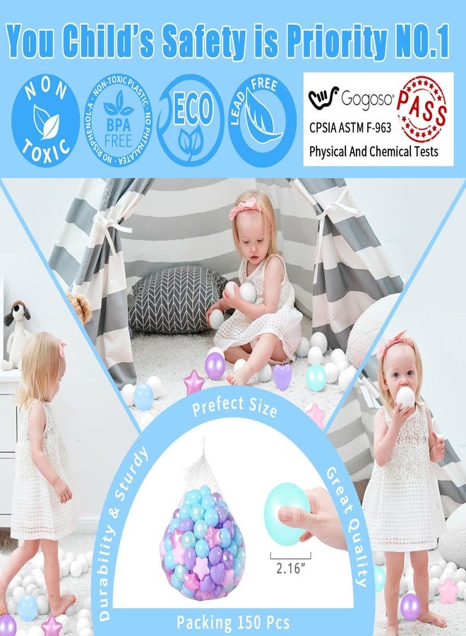 جوجوسو كرات GOGOSO Star Ball Pit، كرات بلاستيكية ملونة مقاومة للكسر وخالية من مادة BPA، مثالية للعب الأطفال الصغار، لتزيين حفلات الكريسماس، لافتة سوار صداقة عملاقة، حورية بحر مضيئة، 150 كرة مقاس 2.15 بوصة. - Image 2