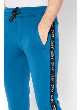 DKNY Men Regular Fit Brand Logo Jogger Pants, Sea Blue Combo  - Image 3
