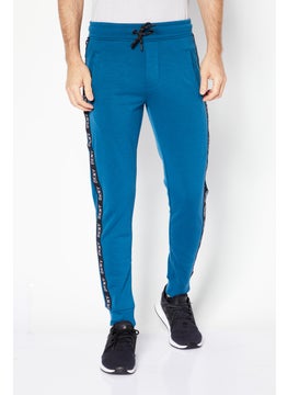 DKNY Men Regular Fit Brand Logo Jogger Pants, Sea Blue Combo  - Image 1