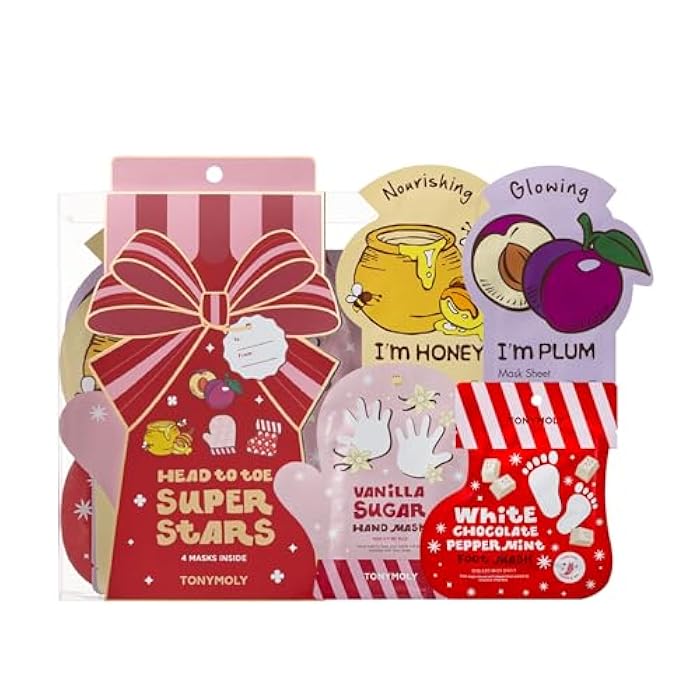 TONYMOLY Head to Toe Mask Set – 4-Piece Face Mask Set with Sheet Masks, Hand Mask & Foot Mask | Hydrating, Brightening & Nourishing Skincare Collection, Holiday Gift Set - Image 1