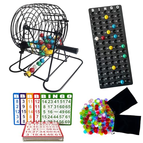 SEETOOOGAMES Deluxe Bingo Game Set 8 Inch Metal Cage 50 Paper Cards 600 Colorful Clear Chips Bingo Balls and Plastic Master Board Great for Adults Large Groups Familiy Games Nights Parties - Image 1