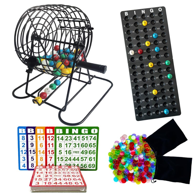 SEETOOOGAMES Deluxe Bingo Game Set 8 Inch Metal Cage 50 Paper Cards 600 Colorful Clear Chips Bingo Balls and Plastic Master Board Great for Adults Large Groups Familiy Games Nights Parties - Image 3