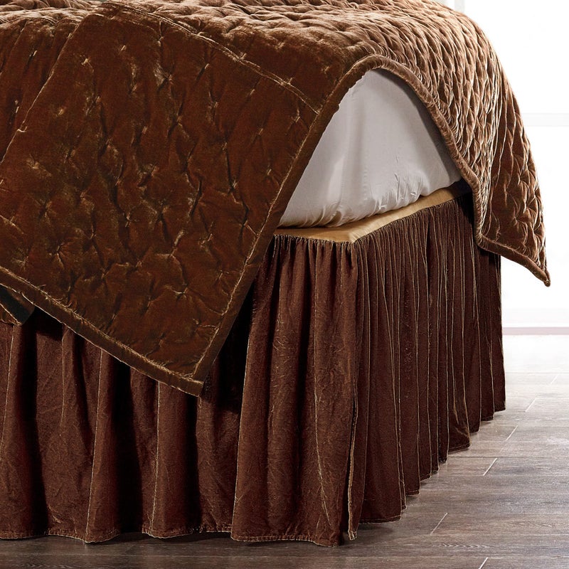 H HIEND ACCENTS HiEnd Accents Stella Faux Silk Velvet Bed Skirt Copper Brown King Size Romantic Modern Western Traditional Style Bedding 
