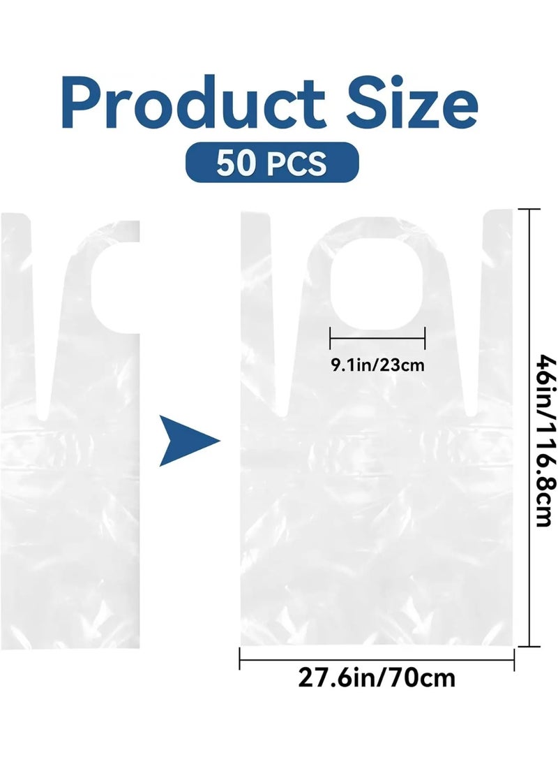 50 Pcs Disposable Plastic Aprons for Adults, Extra Long Waterproof PE Aprons 70x120cm, White - Image 3
