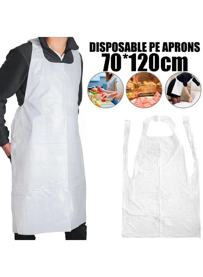 50 Pcs Disposable Plastic Aprons for Adults, Extra Long Waterproof PE Aprons 70x120cm, White - Image 1