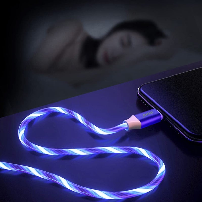 IHAO USB Type C to Type C PD 60W Fast Charging Cable Phone Charger High Data Speed Cool Light Up LED Current Flowing for All USB C Device-Blue/39 Inches - Image 5