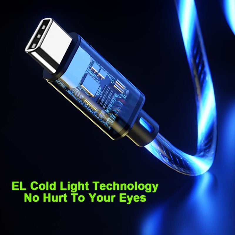 IHAO USB Type C to Type C PD 60W Fast Charging Cable Phone Charger High Data Speed Cool Light Up LED Current Flowing for All USB C Device-Blue/39 Inches - Image 4