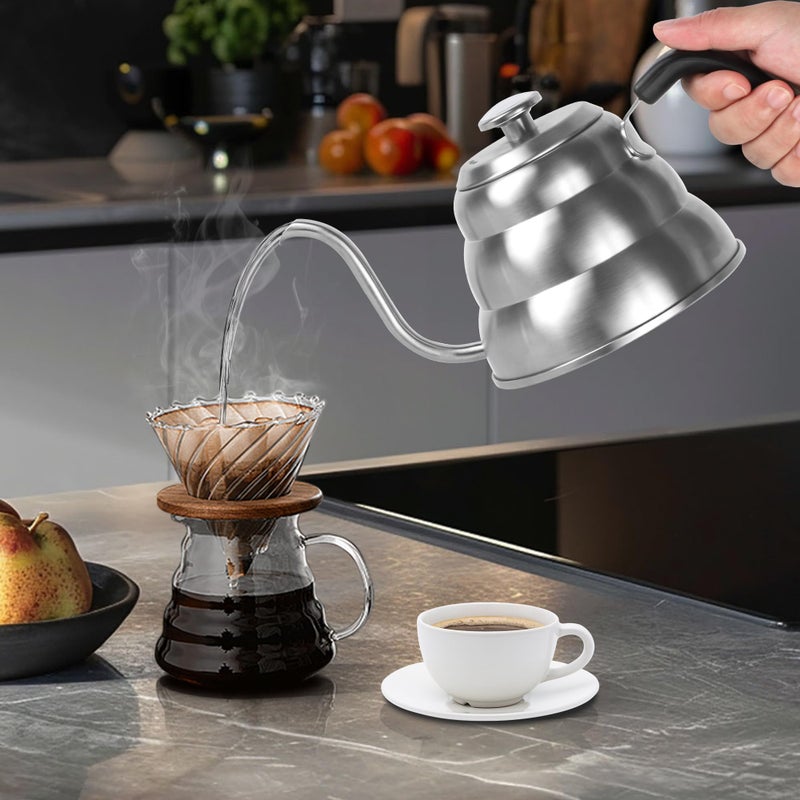 Apusu Pour Over Kettle for Manual Drip Coffee and Tea with Thermometer 28oz Gooseneck Kettle with Flow Control Stainless Steel Water Kettle for Stovetop,800ml,4 Cup,Silver,1Pack - Image 2