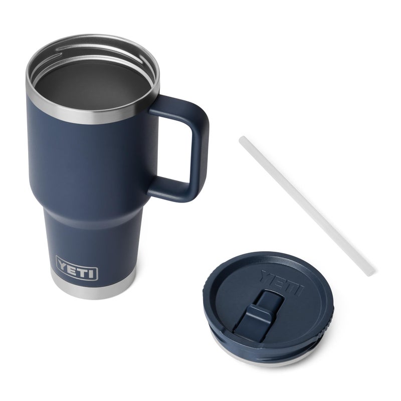 YETI Rambler 30 oz Travel Mug with Flip Straw Lid â€“ Stainless Steel, Vacuum Insulated, Leakproof, Cup Holder Friendly, Navy - Image 3