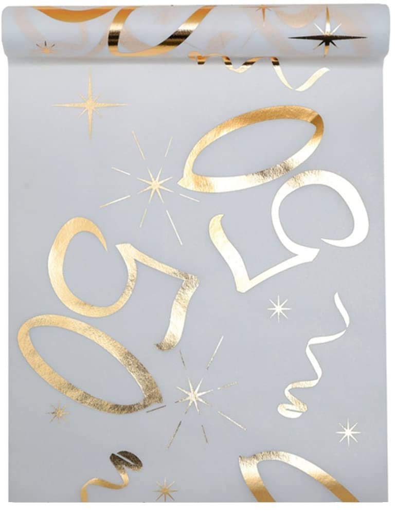 Table Runner White  Gold 50 Years 30 cm x 5 m Decorative Fabric Banner Table Runner