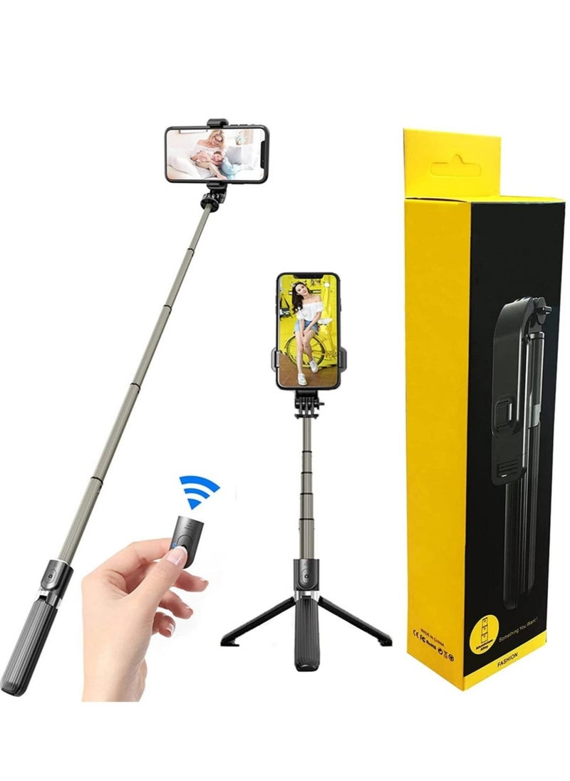 Raxoom 2022 upgraded Portable 33 Inch Aluminum Alloy Selfie Stick iPhone Selfie Tripod Stand with Wireless Remote Shutter Tripod For iPhone 13 12 11 pro Xs Max Plus, Android Samsung (Black) - Image 1