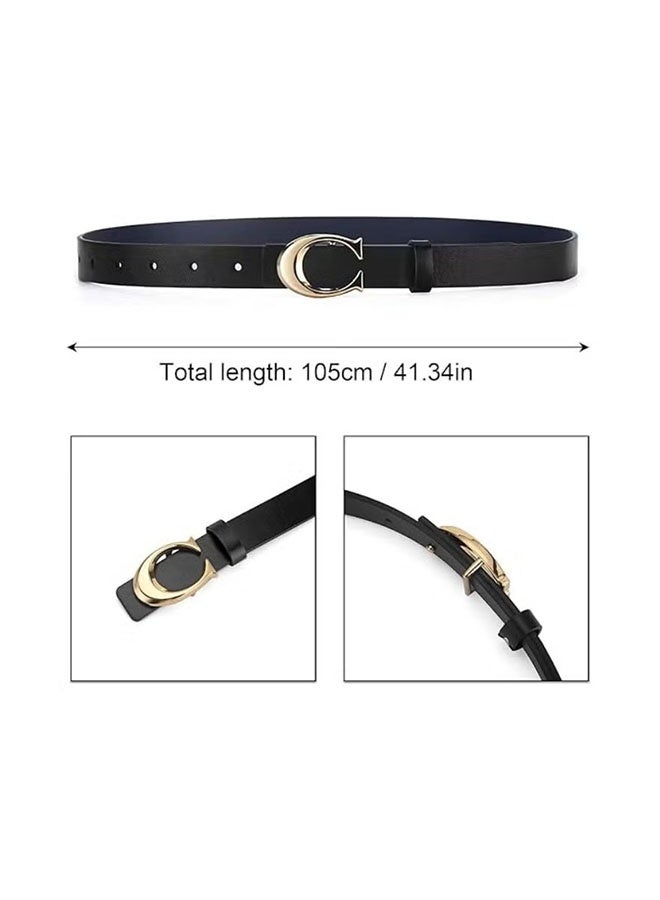 Ailily Women’s Leather Double-Sided Adjustable Waist Belts 2 Pack C-Buckle Slim Fitting Vintage Style for Jeans Pants Dresses Black Brown - Image 2