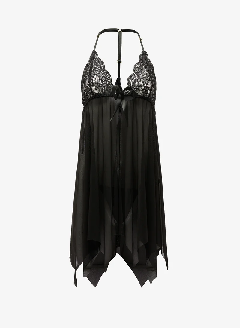 جينجر Lace Babydoll Slip with Brief Set