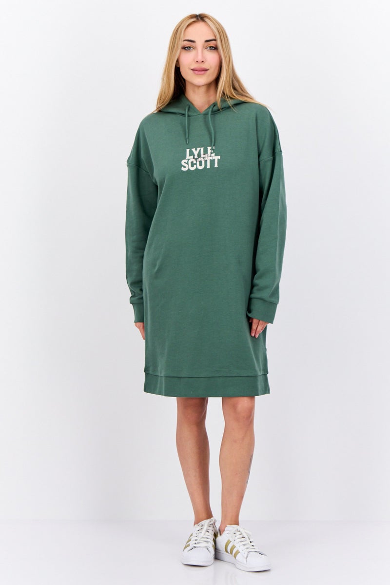 Lyle & Scott Women Hooded Long Sleeve Brand Logo Sweatshirt Dress, Green - Image 4