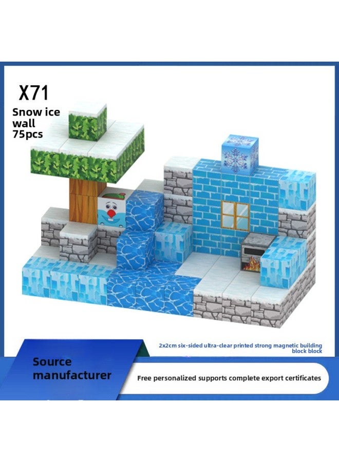 My Magnetic World Box MC Puzzle Magnetic Block Rubik's Cube Children 6-10 Years Old Model Toy Package Gift-Color:X71-snow Ice Wall [75pcs]  - Image 2
