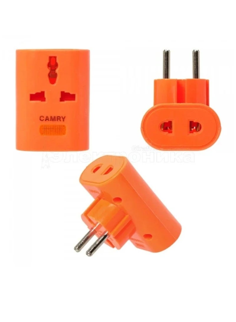 CAMRY Portable universal orange 2-pin connector, orange color with LED indicator, built-in safety features, 3 pieces - Image 1