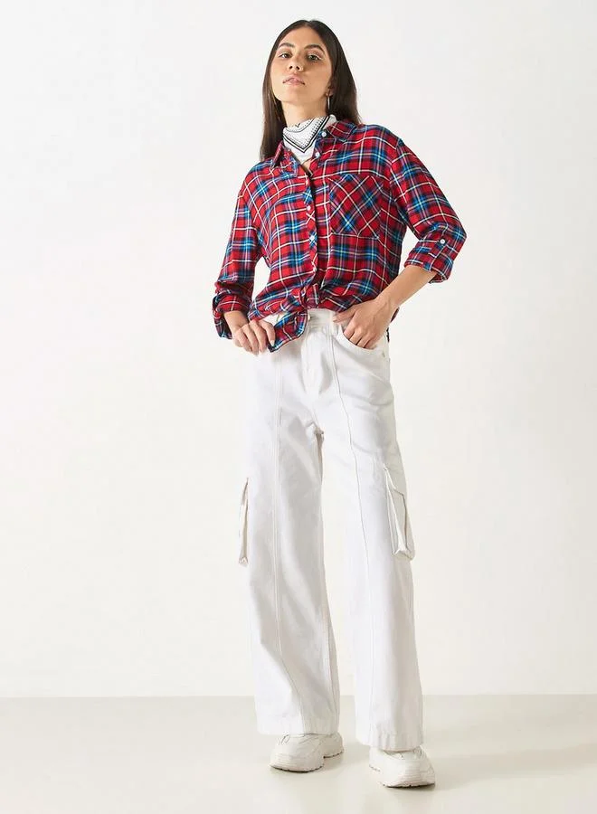 Lee Cooper Lee Cooper Checked Viscose Shirt with Pocket and Long Sleeves