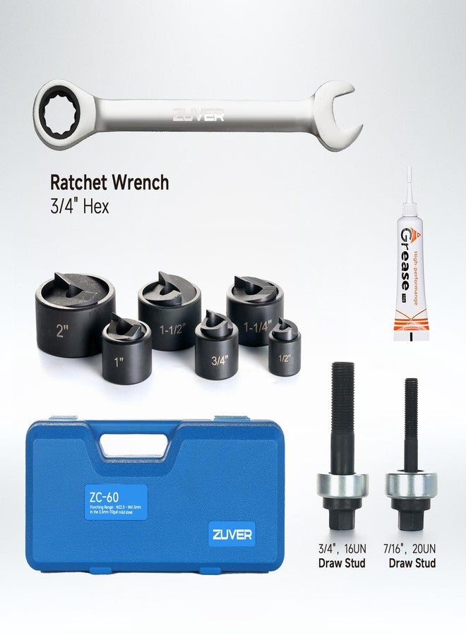 ZUVER Manual Ratchet Knockout Hole Punch Driver Kits with 6 Dies 1/2”, 3/4”, 1”, 1-1/4”, 1-1/2”, 2” Mental Punch Tools KO Tool Set Electrical Conduit Hole Cutter Kit - Image 2