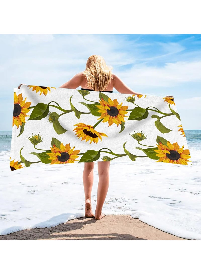 عام منشفة شاطئ عباد الشمس، منشفة حمام من الألياف الدقيقة بتصميم زهور ملونة، منشفة سريعة الجفاف للسفر والرياضة للسيدات والرجال البالغين - Image 1