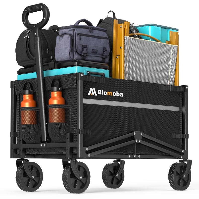 Blomoba Collapsible Wagon Cart, Flexible Handle, Portable Collapsible Wagon with All-Terrain Wheels 360Â° Rotation, 220LBS Heavy Duty Utility Cart for Garden Camping Grocery Sports Shopping Beach - Image 1