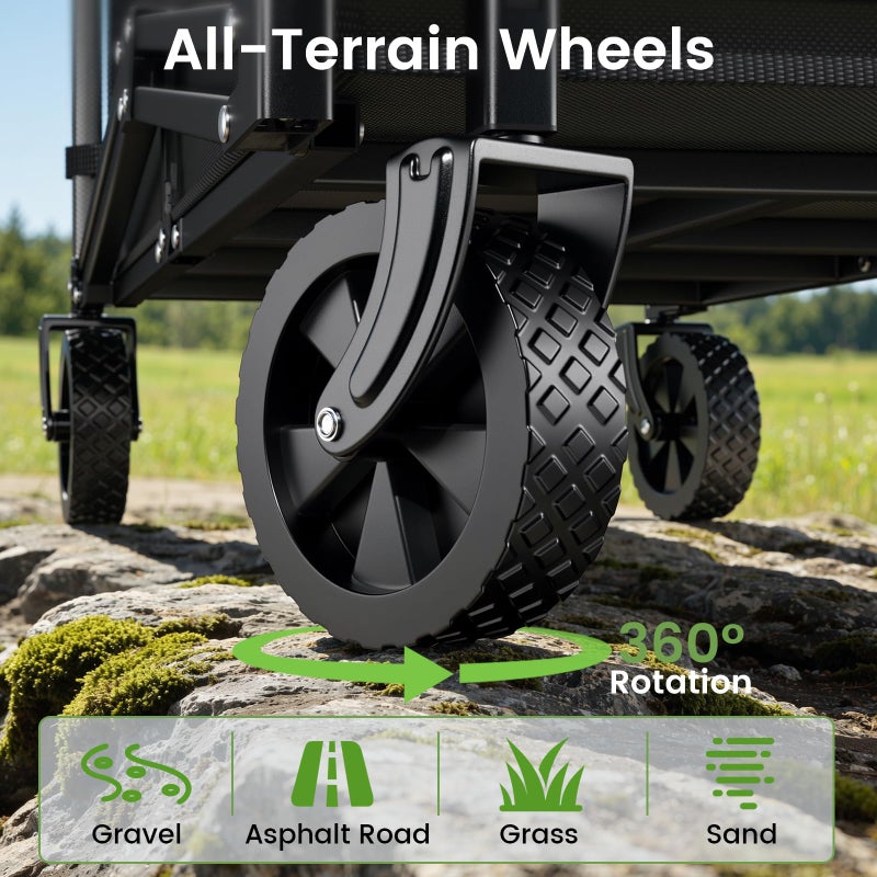 Blomoba Collapsible Wagon Cart, Flexible Handle, Portable Collapsible Wagon with All-Terrain Wheels 360Â° Rotation, 220LBS Heavy Duty Utility Cart for Garden Camping Grocery Sports Shopping Beach - Image 5