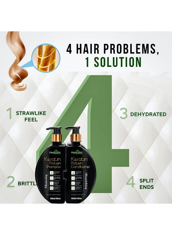 Herbishh Keratin Shampoo And Conditioner Set Hydrating Keratin Shampoo & Nourishing Conditioner For Dry Damaged Hair Sulfate Free Plant Based Keratin Shampoo Conditioner Safe & Effective - Image 3