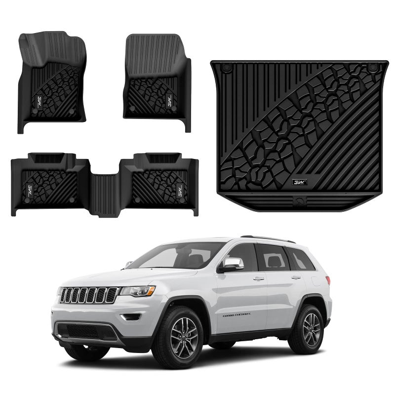3W Floor Mats Cargo Liner Fit for Jeep Grand Cherokee 20162021 Grand Cherokee WK 2022 2023 Non L TPE All Weather Custom Fit 1st and 2nd Rows Car Mats and Trunk Liner Black