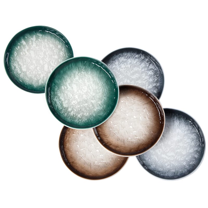Eglaf 6 Ceramic Small Appetizer Plates  Porcelain Gradient Water Wave Embossed Texture  Dessert Plates for Tea Party Cake Ice cream Waffles Apple Pie Snacks Set of 63 Colors Mix